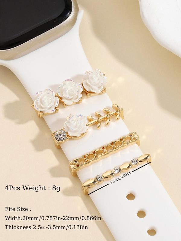 Elegant Flower & Rhinestone Decorated Watch Band Decoration Ring, Exquisite Watch Strap Accessories for Women & Girls, Creative Watch Strap Ornament Ring