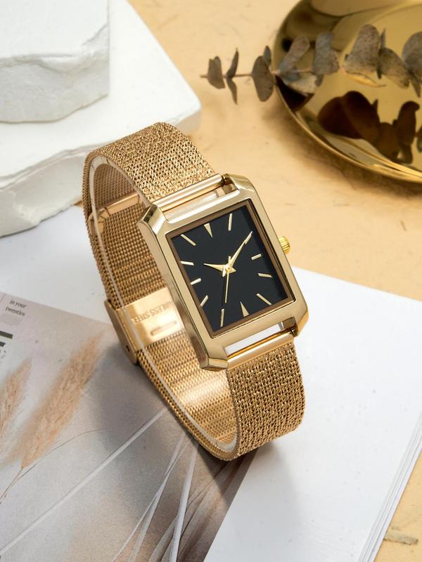 Women's Elegant Fashion Rectangle Dial Quartz Watch, Fashion Watch for Party, Daily Decor, Trendy All-match & Exquisite Watch for Birthday Gift with Box