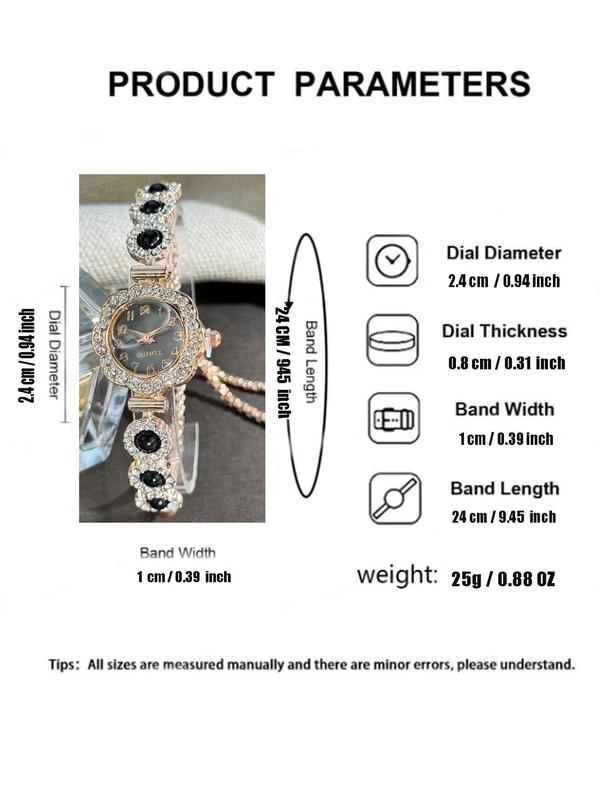 Women's Elegant Rhinestone Decorated Quartz Watch, Fashionable Round Dial Watch for Women & Girls, Trendy All-match Watch for Birthday Gift without Box