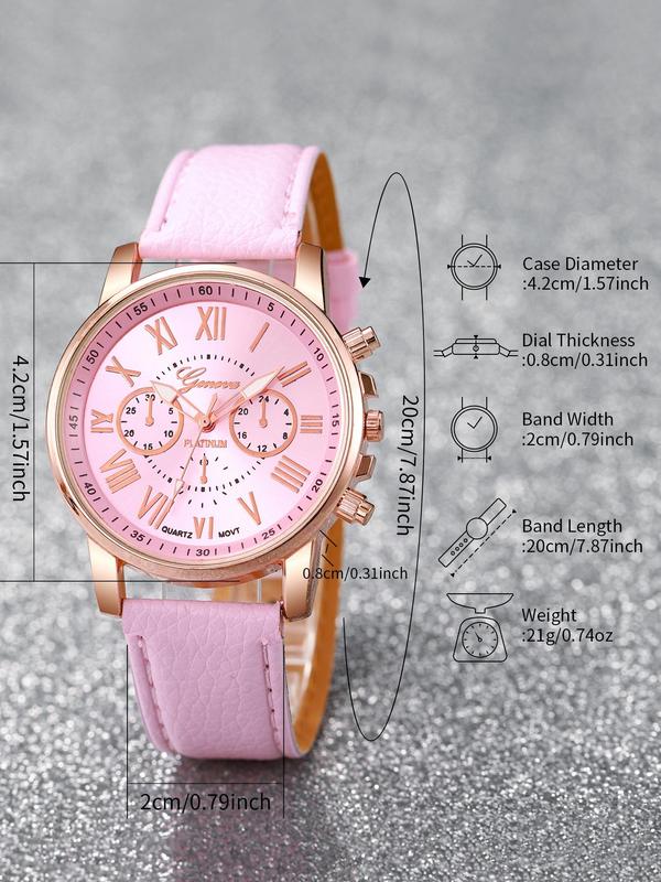 Women's Fashion Round Dial Pu Leather Strap Analog Quartz Watch (6pcs), with Butterfly Design Jewelry Set, without Box, Trendy All-match & Exquisite Watch for Birthday Gift