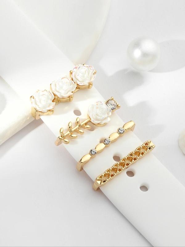 Elegant Flower & Rhinestone Decorated Watch Band Decoration Ring, Exquisite Watch Strap Accessories for Women & Girls, Creative Watch Strap Ornament Ring