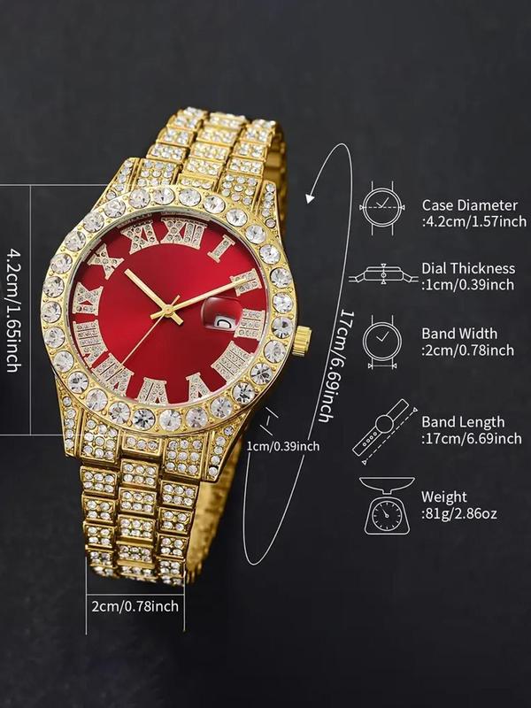 Women's Elegant Rhinestone Decorated Quartz Watch & Bracelet, Exquisite Trendy Wristwatch & Bracelet, Fashionable Watch Set As Gift