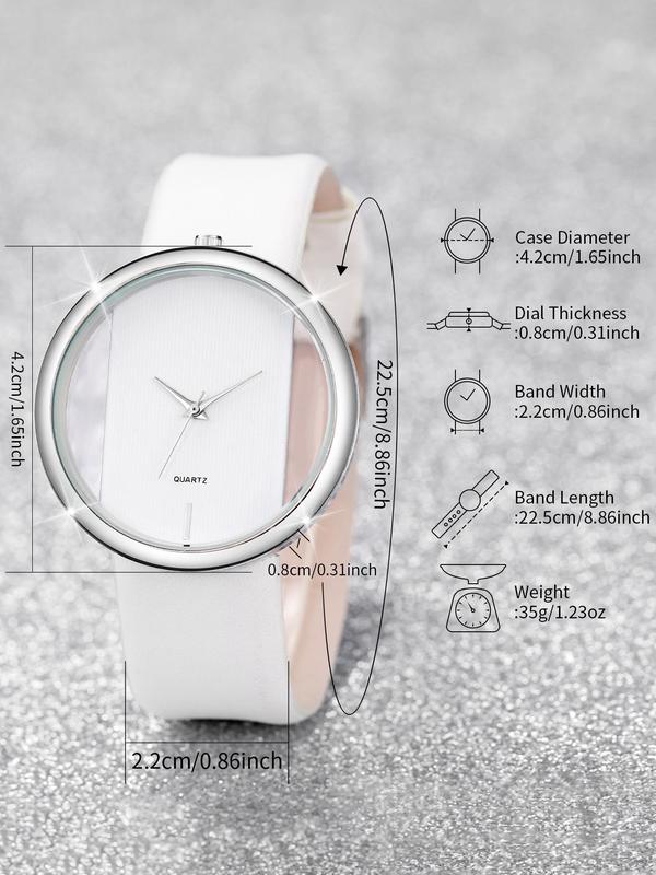 Elegant Round Dial Wristwatch & Heart Charm Bracelet, Trendy All-match Transparent Watch & Chain Bracelet, Fashionable Watch Set As Gift for Girlfriend without Box