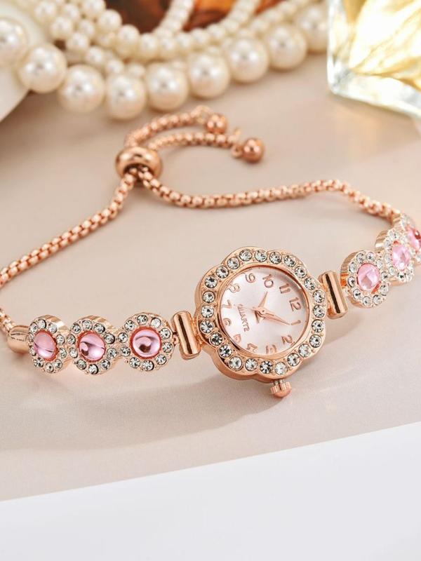 Women's Elegant Rhinestone Decorated Quartz Watch, Fashionable Round Dial Watch for Women & Girls, Trendy All-match Watch for Birthday Gift without Box