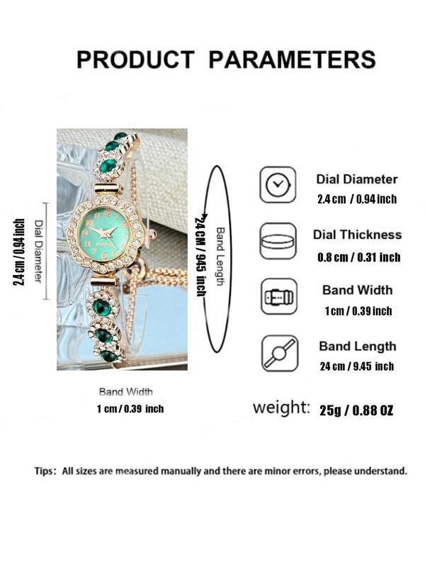 Women's Elegant Rhinestone Decorated Quartz Watch, Fashionable Round Dial Watch for Women & Girls, Trendy All-match Watch for Birthday Gift without Box