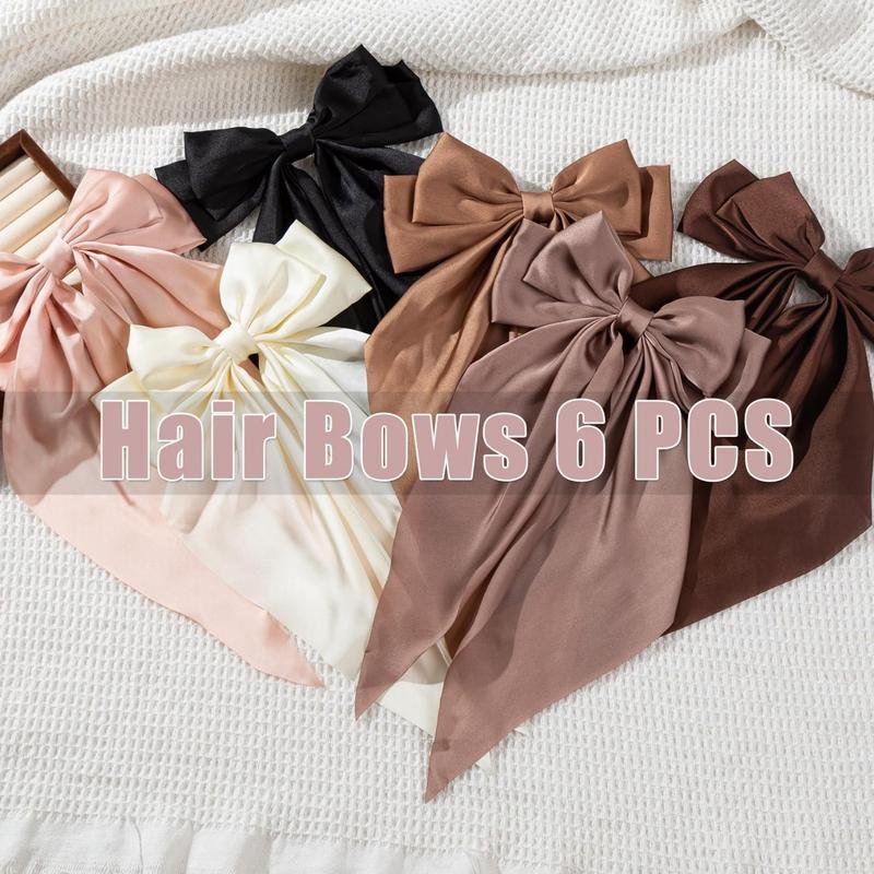 6 pk Hair Bows, Big Bows for Girls and Women, Hair Ribbons