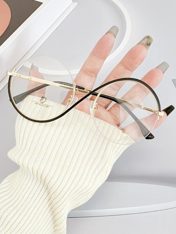 Casual Minimalist Half Rim Eyeglasses for Everyday Use, Basic Round Frame Eyeglasses for Women & Men, Fashion Accessories for Daily Life