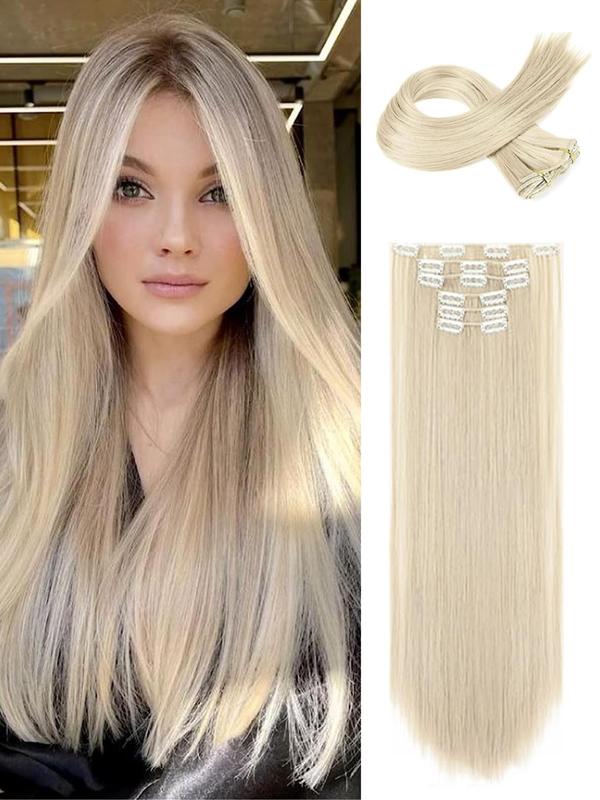 24 Inch Natural Plain Long Straight Synthetic Hair Extension, 6 Counts Clip-in Hair Extensions, Summer Trendy Matching Natural Wig Piece for Party, Club