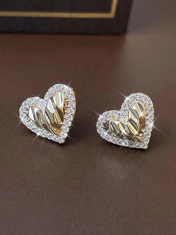 Rhinestone Decorated Heart Shaped Stud Earrings, Fashionable Jewelry for Women for Party, Daily Clothing Decor, Trendy All-match & Exquisite Jewelry for Birthday Gift