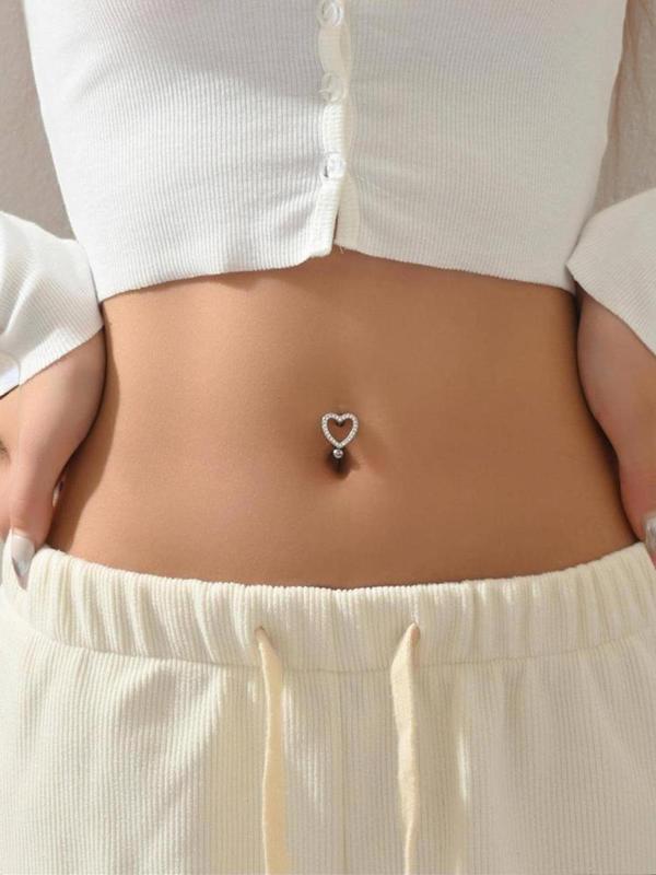 Women's Elegant Rhinestone Decor Heart Design Belly Ring, Exquisite Trendy Belly Piercing Jewelry, Chic Gorgeous Body Jewelry for Party Decor