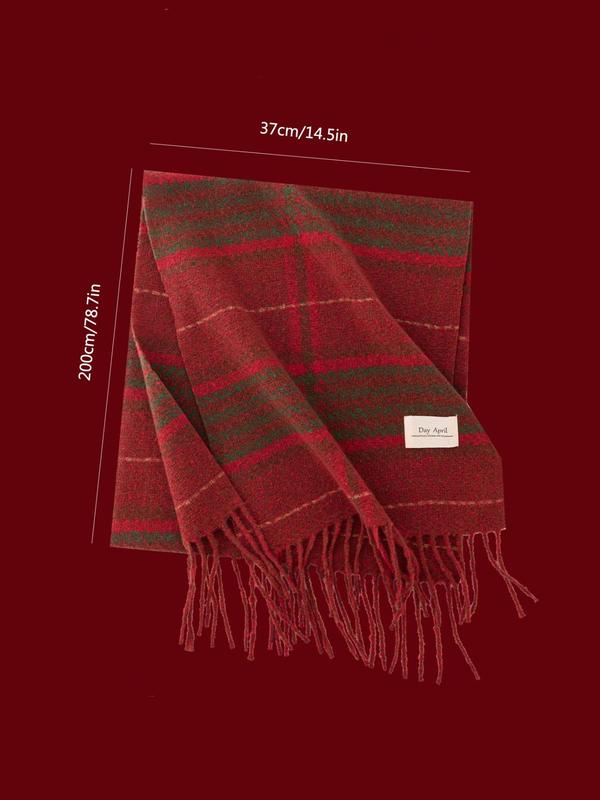 Christmas Plaid Pattern Tassel Decor Scarf, Casual Soft Warm Shawl for Fall & Winter, Fashion Accessories for Women & Men