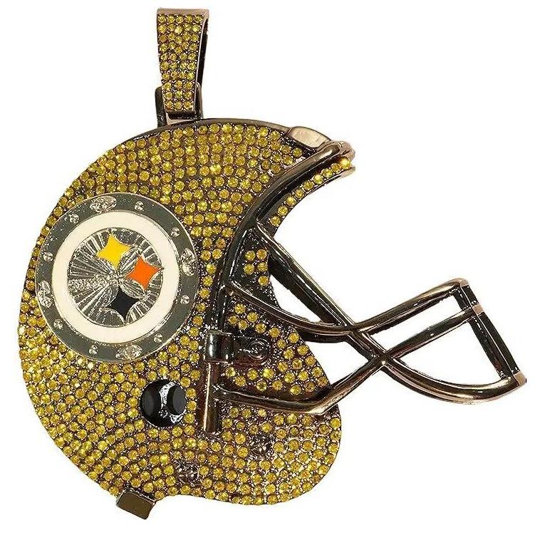 Pittsburgh Steelers Football Helmet Alloy Pendant with Colored Rhinestones - Bold & Stylish Sports Jewelry rhinestone decor