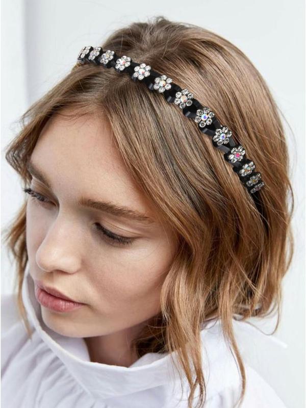 Rhinestone Flower Decorated Hair Hoop, Non-slip Hair Hoop for Women and Girls, Fashion Hair Accessories for Party and Daily Life