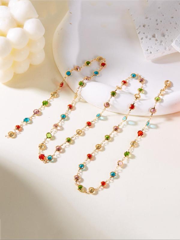 Women's Elegant Multicolor Glittering Chain Necklace, Exquisite Trendy Y-shaped Necklace, Chic Vintage Jewelry As Gift for Girlfriend