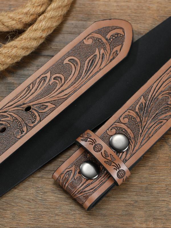 Men's Vintage Leaf Print PU Buckle Belt, Western Style Belt, Fashionable Waistband for Jeans Pants, Fashion Clothes Accessories