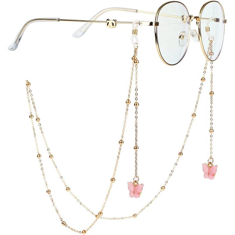 27.5 inch Eyeglass Chains Butterfly Gold Bead Mask Lanyard Mask Chains and Cords Eyeglass Necklace Eyewear for Women