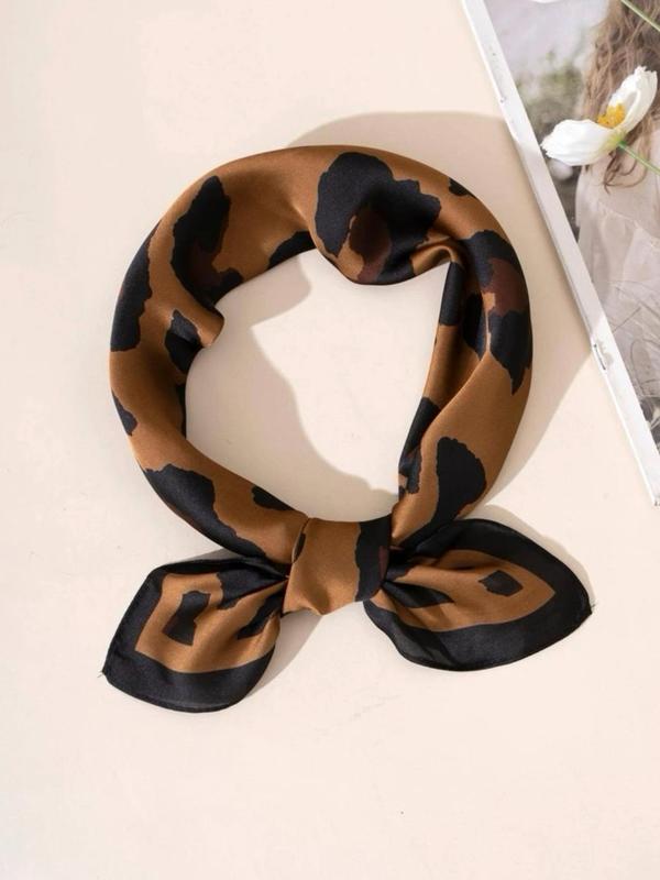 Leopard Print Square Scarf, Fashionable Hair Accessories for Women & Girls, Casual Versatile Scarf for Daily Wear