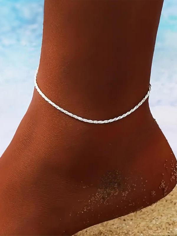 S925 Sterling Silver Summer Glitter Rhinestone Decor Anklet, Trendy All-match & Exquisite Foot Jewelry for Women & Girls for Party, Daily Clothing Decor