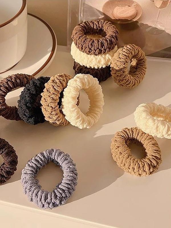 Solid Color Hair Tie Set, Casual Simple Hair Accessories for Women & Girls, Minimalist Headwear Suitable for Thick Hair