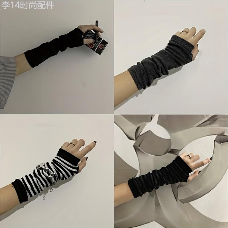 Unisex Harajuku Style Fingerless Knitted Gloves - Warm, Striped, Mid-Length, Y2K Decorative, Gothic-Inspired, Soft, Cozy, Winter Accessories for Women and Men