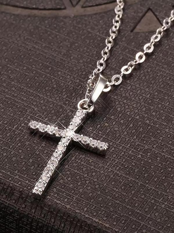 Minimalist Matching Cross Pendant Necklace for Men, Rhinestone Decor Chain Mexican Necklaces, Fashion Grunge Necklaces Jewelry for Party & Daily Clothing Decor