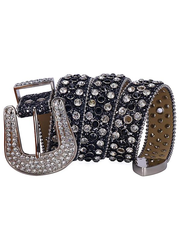 Punk Style Rhinestone Belt, Exquisite Trendy Buckle Belt for Women & Men, Fashion Accessories for Daily & Party Outfits