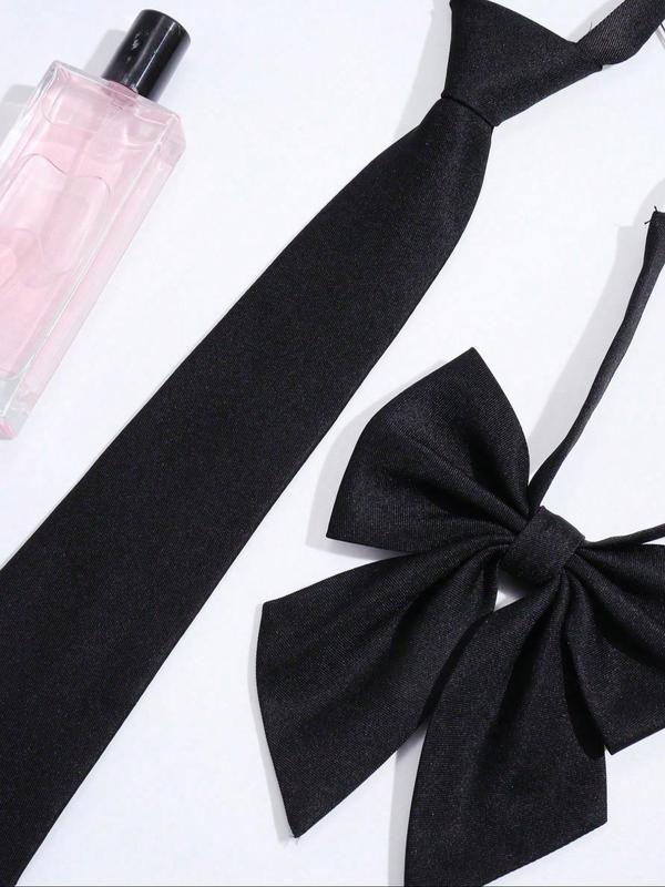 2024 New Style Solid Color Bow Tie Set, Fashionable Necktie & Hair Tie for Women & Girls, Casual Versatile Accessories for Daily Wear for Outfit Matching