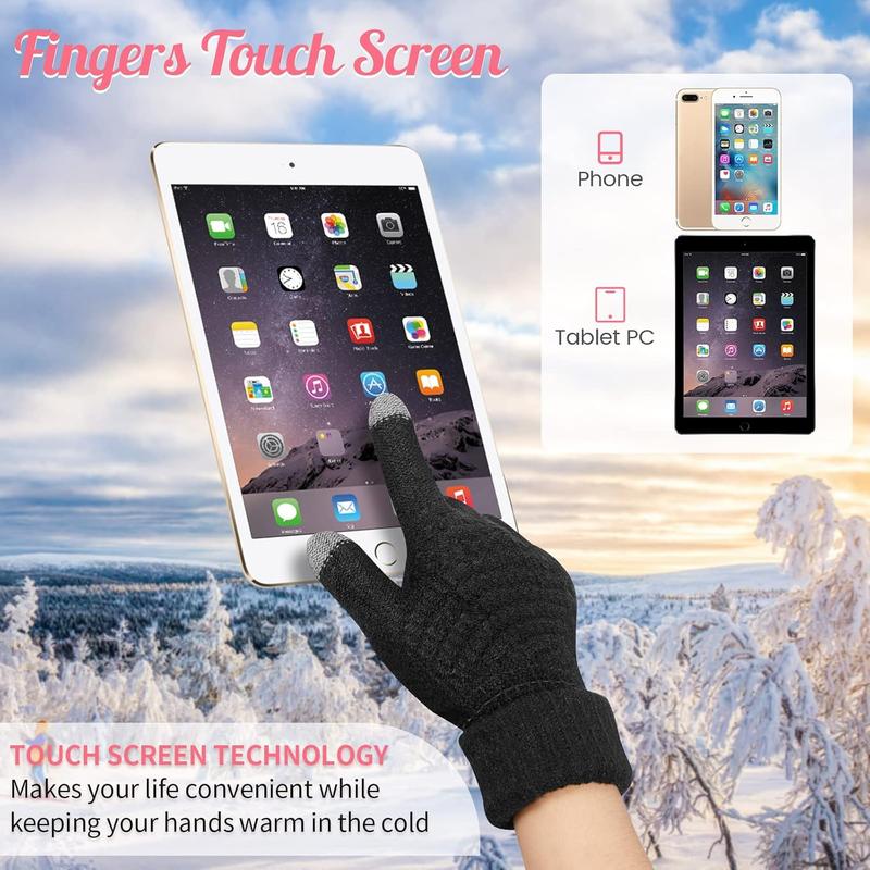 4 Counts Winter Glove and Hat Set Women Winter Hat Touchscreen Gloves Warm Knitted Hats and Gloves for Women