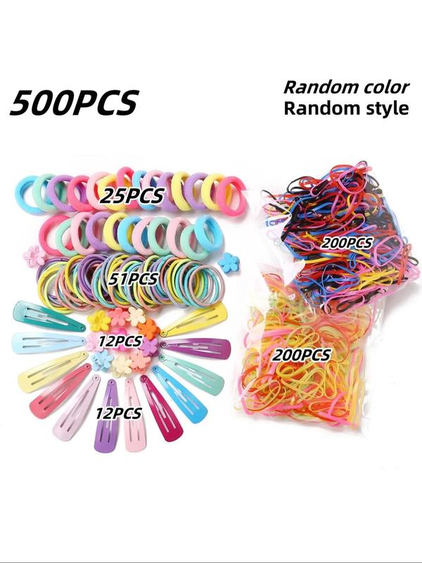 Random Color Cute Hair Ties & Hair Clips Set, Colorful Hair Accessories for Women & Girls, Minimalist Headwear Suitable for Thick Hair