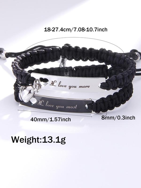 Couple Magnetic Heart Charm Braided Bracelet, Adjustable Braided Bracelet for Women & Men, Fashion Jewelry for Party, Daily Decor, Trendy All-match & Exquisite Jewelry for Birthday Gift