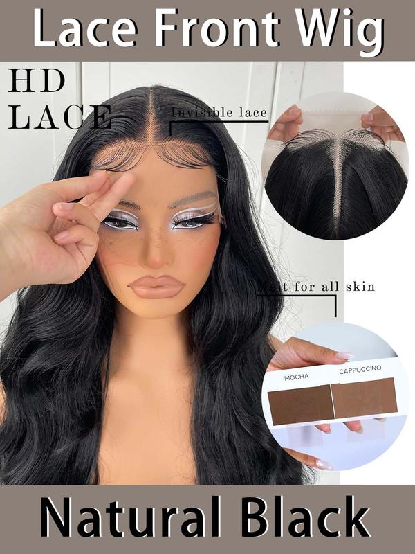 Women's 26 Inch Long Body Wave Lace Front Wigs, Natural Fluffy Glueless Wigs for Women without Bangs, Synthetic Wigs for Party, Daily Hairstyle Decor