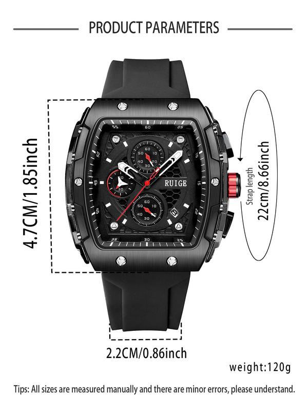 Sportive Digital Quartz Watch for Men, Fashionable Square Dial Digital Watch with Silicone Strap, Trendy  Luxury Watches  for Daily Life, Gifts with Box