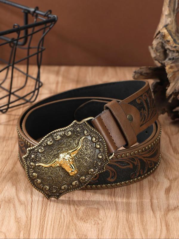 Men's Punk Style Vintage Western Belt, Trendy PU Buckle Designer Belt for Men Fall Used, Fashionable Clothes Accessories for Daily & Party Decor for Fall 2024, Fall Outfits, Earthtone Fall Freshness