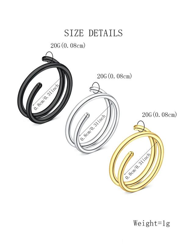 Stainless Steel Simple Nose Rings, 6pcs Casual Punk Style Hoop Nose Ring, Trendy Minimalist Nose Piercing Jewelry, Matching Body Jewelry for Men & Women