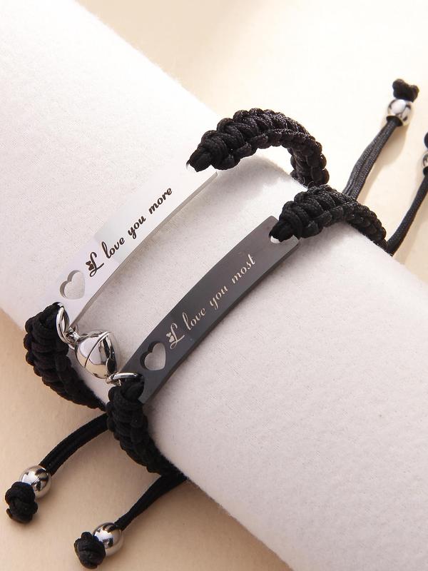 Couple Magnetic Heart Charm Braided Bracelet, Adjustable Braided Bracelet for Women & Men, Fashion Jewelry for Party, Daily Decor, Trendy All-match & Exquisite Jewelry for Birthday Gift