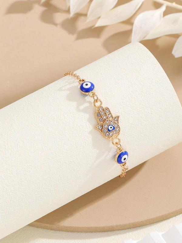 Women's Elegant Glittering Rhinestones Decorated Chain Bracelet with Eye Design, Exquisite Trendy Chain Bracelet, Fashion Accessories For Daily Decoration As Gift