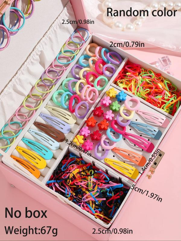 Random Color Cute Hair Ties & Hair Clips Set, Colorful Hair Accessories for Women & Girls, Minimalist Headwear Suitable for Thick Hair