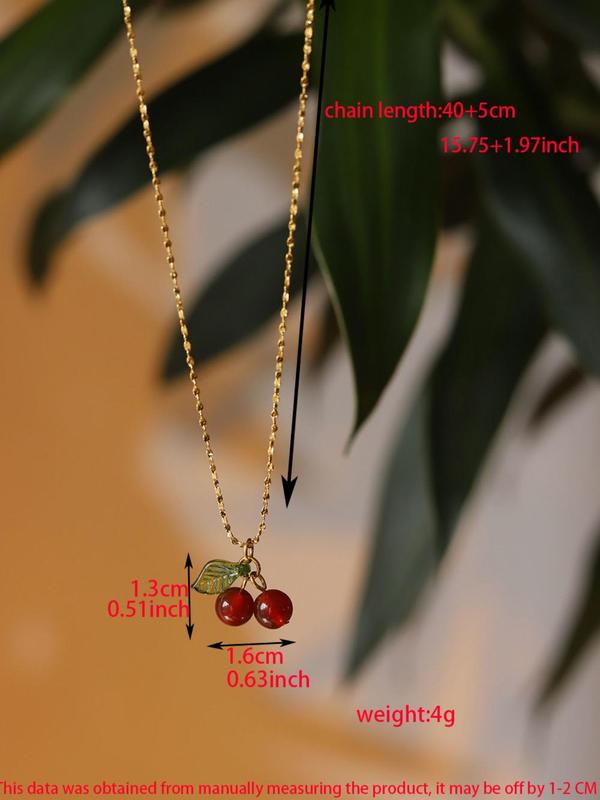 Sweet Design Cherry Pendant Necklace for Women & Girls, Stainless Steel Jewelry for Party, Daily Clothing Decor, Trendy All-match & Exquisite Jewelry for Birthday Gift