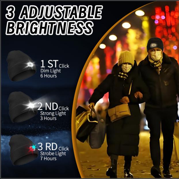 2-Pack Rechargeable LED Beanies – Washable Winter Hats with Removable LED Light, 3 Lighting Modes & 6 LED Bulbs for Outdoor Activities, Work, Dog Walking, Running, Camping – Ideal Christmas Gift Winter Gift