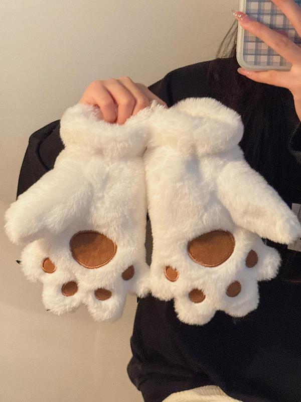 Women's Cute Bear Design Gloves, 2024 New Style Casual Trendy Fashion Gloves for Fall & Winter, Fashion Accessories for Women & Girls