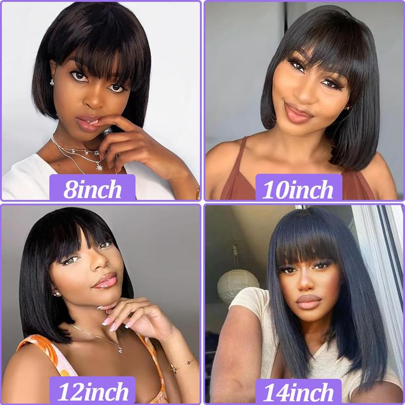 Clearance Msgem Hair Short BobWigs with Bangs Brazilian StraightHuman Hair Wigs 150% Density NoneLace Front Wigs Glueless MachineMade Bob Wigs for Black WomenNatural Color