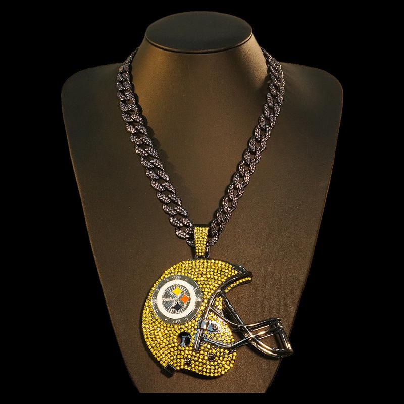 Pittsburgh Steelers Football Helmet Alloy Pendant with Colored Rhinestones - Bold & Stylish Sports Jewelry rhinestone decor