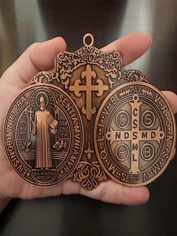 St Benedict Cross Medal, Vintage Brass Tone Finish for Wall Or Desk Display, Fashion DIY Jewelry Accessories for Men & Women