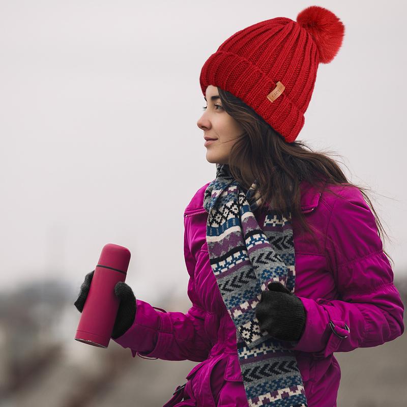 Cozy 3pcs Winter Set: Thick Knit Beanie, Scarf & Gloves - Warm Fleece-Lined for Outdoor Adventures