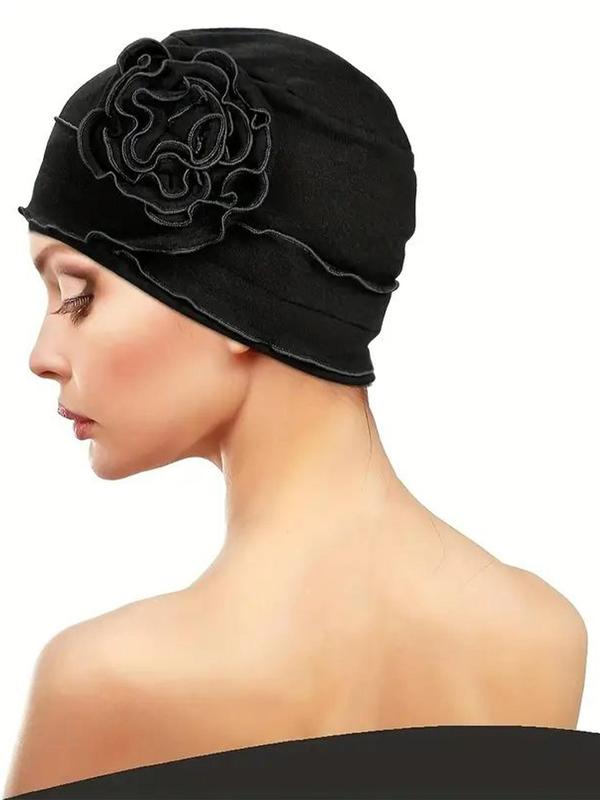 Women's Solid Color Flower Design Turban Hat, Casual Comfortable Breathable Hat for Daily Wear, Fashion Accessories for Women & Girls