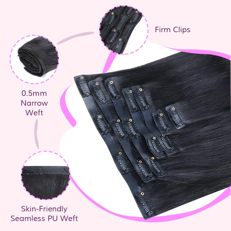 IDN Human Hair Silk Straight & Body Wave & Yaki Seamless Flat Clip In Hair Extensions Baeuty Items for Daily Dating and Travel Photography