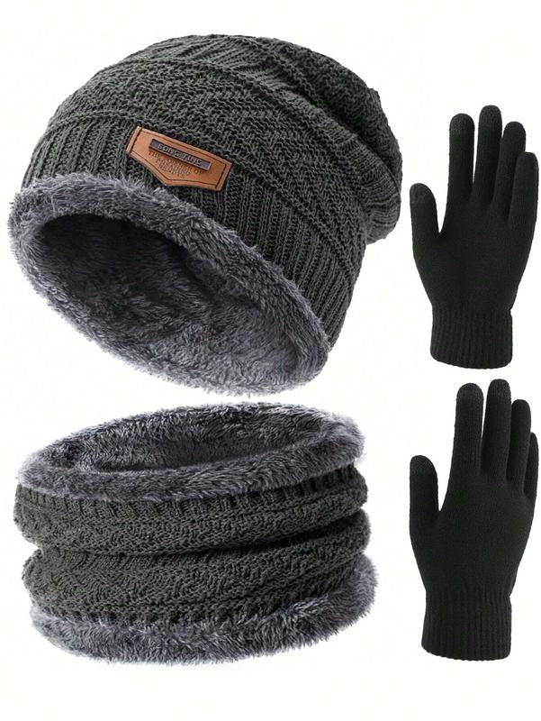 Winter Knit Beanie Hat Neck Warmer Scarf And Touch Screen Gloves Set Fleece Lined Skull Cap For Men Women Outdoor