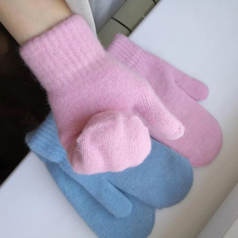 1pair Women Winter Keep Warm Plush Gloves Elasticity Soft Full Fingers Mittens Imitation Rabbit Fur Knitted Girls Fashion Gloves