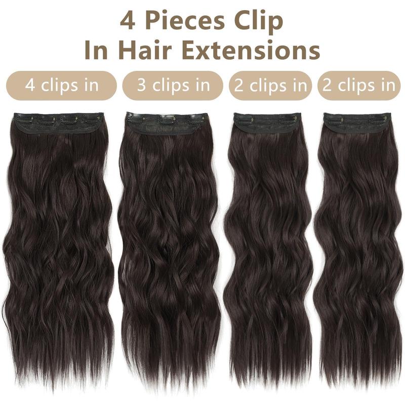 AISI HAIR Wavy Synthetic Hair Extensions for Women - 4PCS Clips in 20 24 inches, Thick Hairpieces for Girls