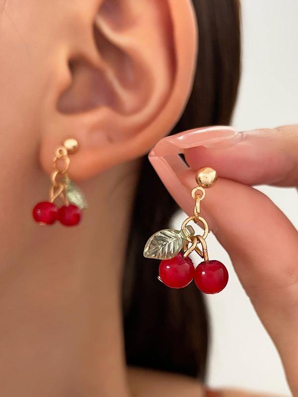 Cute Cherry Design Pendant Necklace & Dangle Earrings, Fashion Jewelry for Party, Daily Clothing Decor, Trendy All-match & Exquisite Jewelry for Birthday Gift